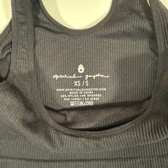 Spiritual Gangster Black Ribbed Sports Bra Crop Tank Crisscross Activewear XS/S - Picture 5 of 5